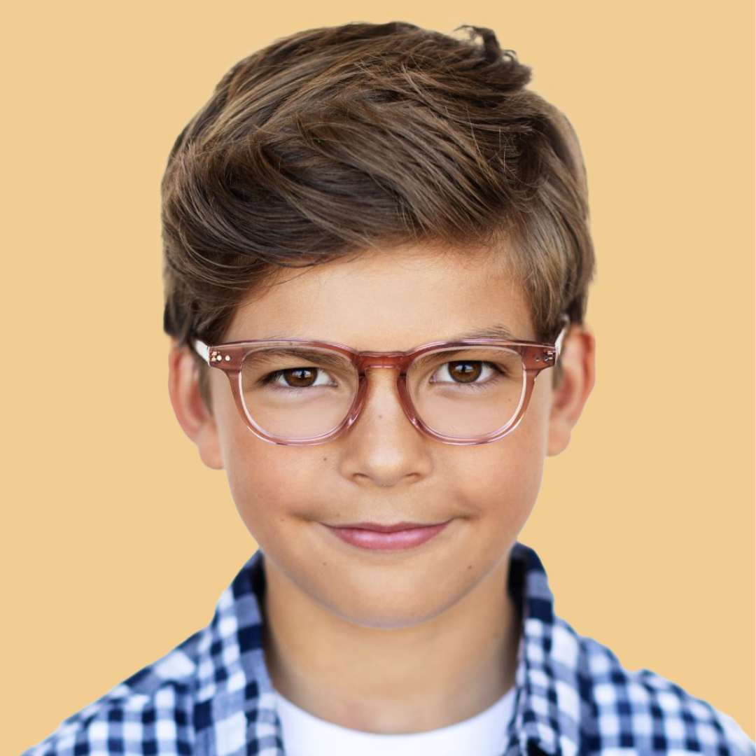 Boy wearing Medium (46-17-130) / Rose Gold Crystal square glasses 