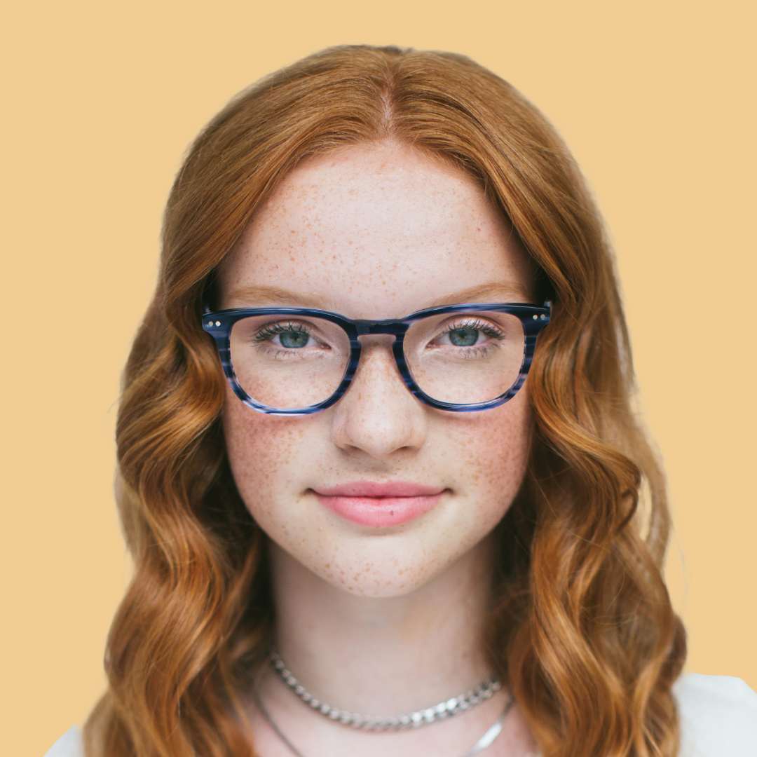 Girl wearing Large (49-19-140) / Striped Pacific square glasses 