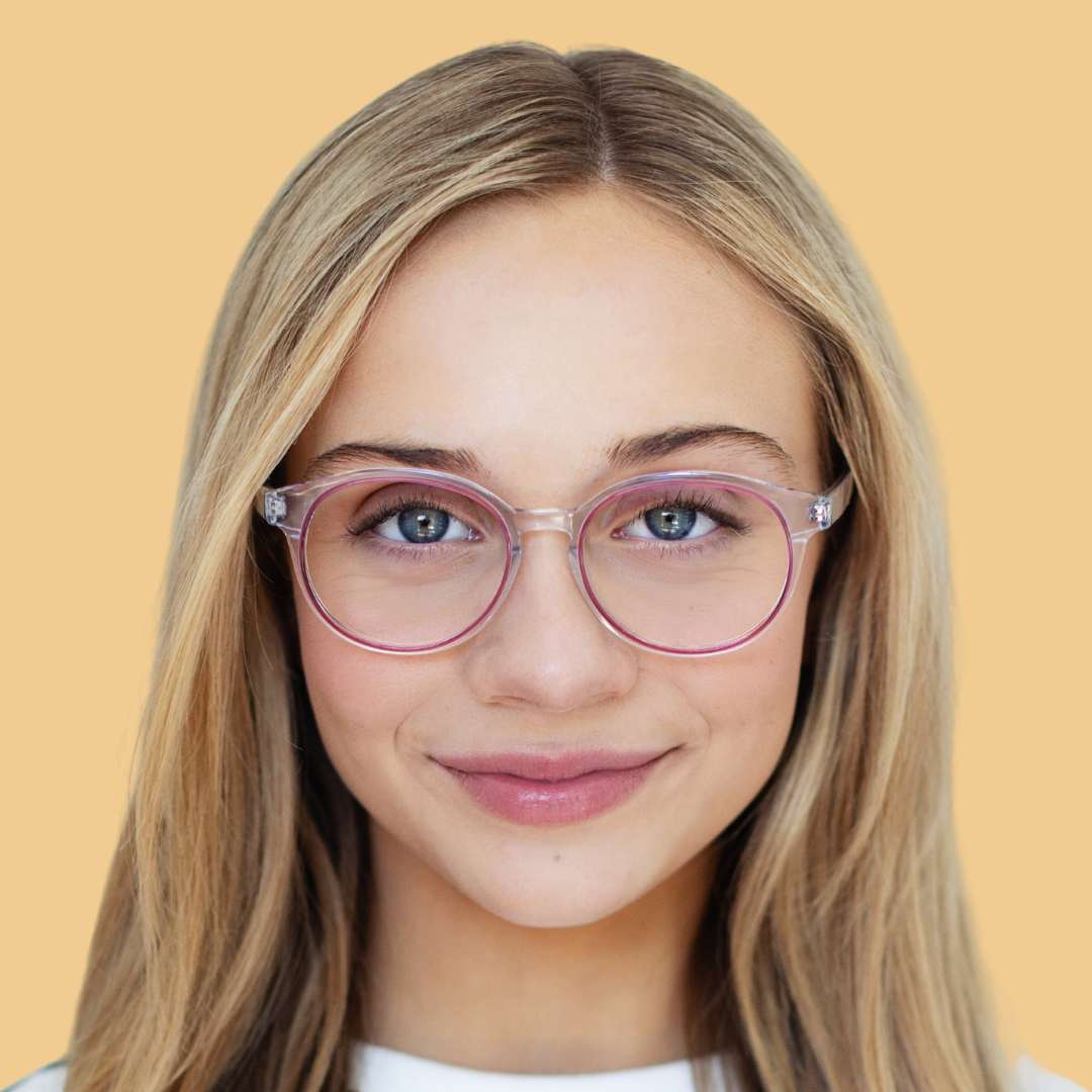 Girl wearing Large (49-16-140) / Raspberry Ring round glasses 