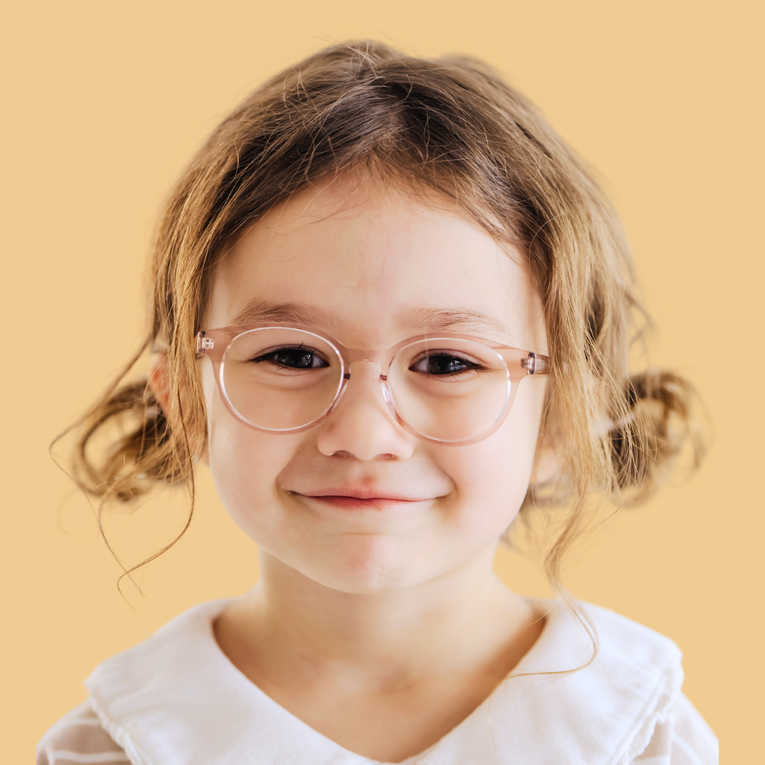 Girl wearing X-Small (40-14-122) / Grapefruit round glasses 