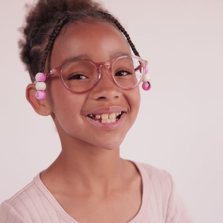 Girl wearing Medium (48-19-130) / Dusty Rose Round glasses [color=Dusty Rose] [ugc=Size Medium (Age 8-12)] [child face]