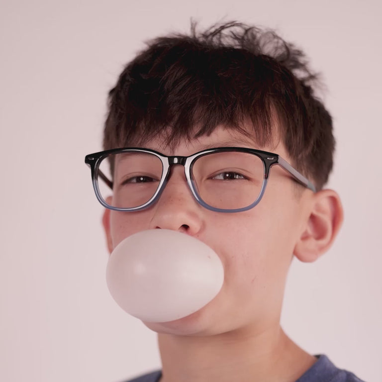 Boy wearing Large (52-19-140) / Tortoise Blue Fade round glasses [color=Tortoise Blue Fade] [ugc=Size Large (Age 13-17)] [child face]