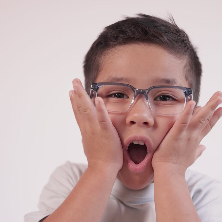 Girl wearing Small (45-15-130) / Sapphire Fade rectangle glasses [color=Sapphire Fade] [ugc=Size Small (Age 4-7)] [child face]