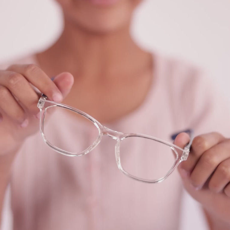 Girl wearing Medium (46-16-130) / Clear Wave round glasses [color=Clear Wave] [ugc=Size Medium (Age 8-12)] [child face]