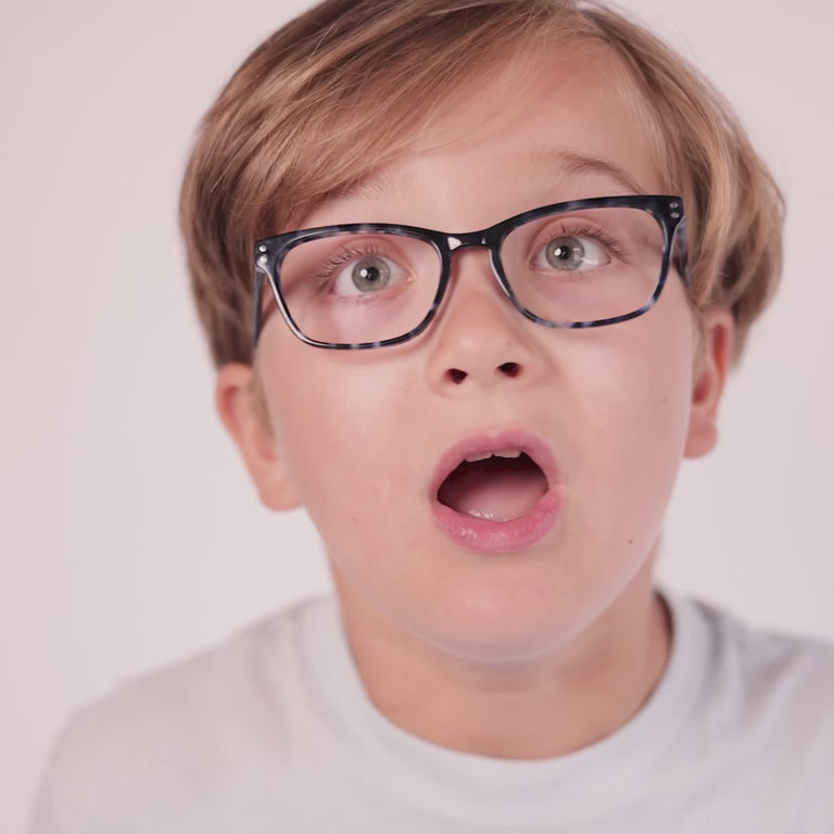 Boy wearing Medium (48-16-130) / Blue Slate rectangle glasses [color=Blue Slate] [ugc=Size Medium (Age 8-12)][child face]