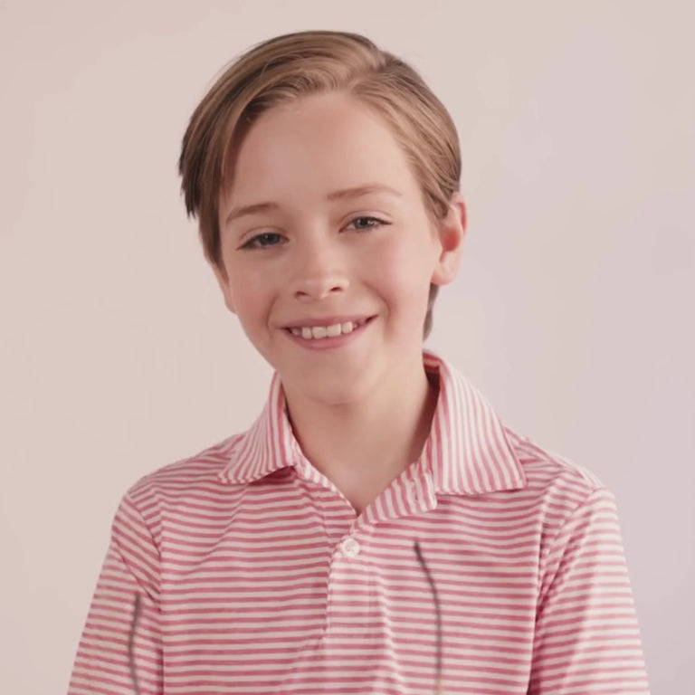 Boy wearing Medium (46-16-130) / Striped Maple round glasses [size=Medium (46-16-130)] [color=striped maple][child face]