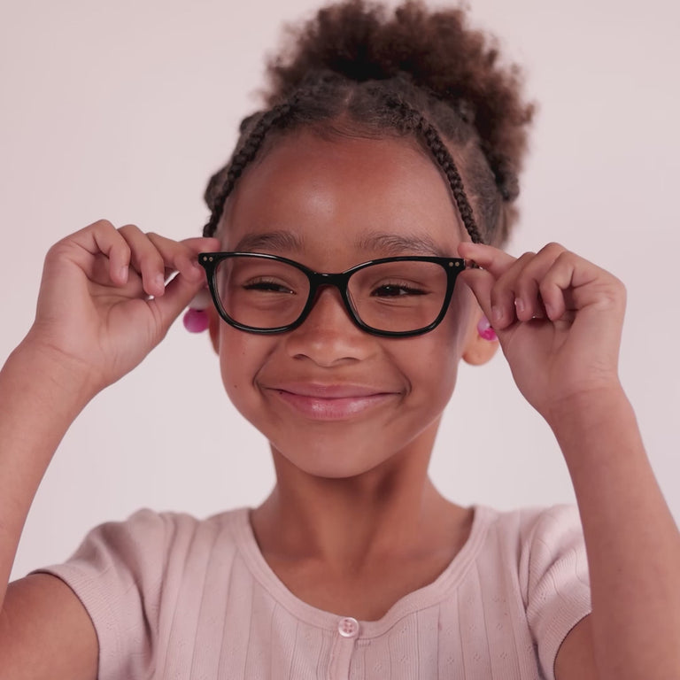 Girl wearing Medium (48-16-135) / Black Cat Eye glasses [ugc=Size Medium (Age 8-12)] [color=black] [child face]