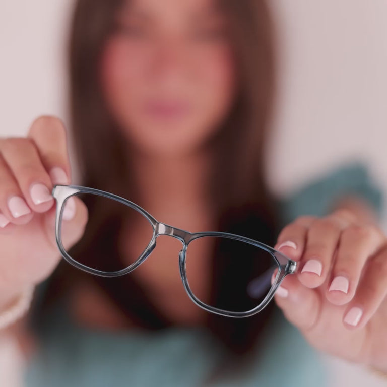 Girl wearing Large (49-17-135) / Blue Crush round glasses [color=Blue Crush] [ugc=Size Large (Age 18+)] [child face] [petite face]