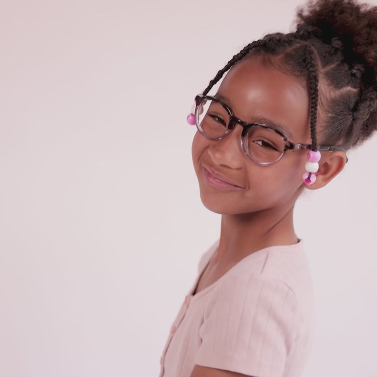 Girl wearing Medium (48-19-130) / Moon Tortoise Fade Round glasses [color=Moon Tortoise Fade] [ugc=Size Medium (Age 8-12)] [child face]