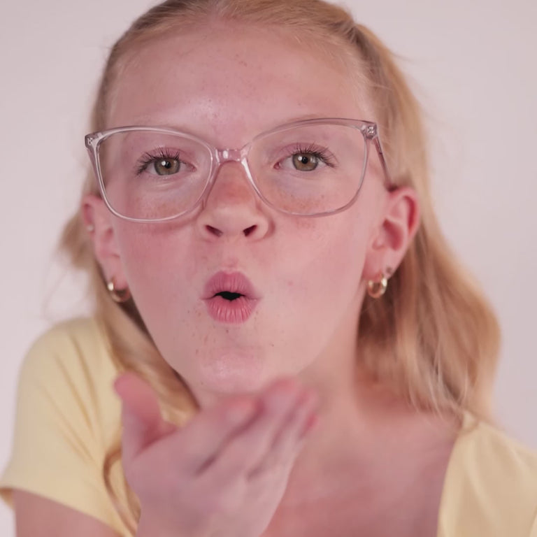 Girl wearing Wide (55-16-145) / Haze cat eye glasses [color=Haze] [ugc=Size Wide (Age 13-17)] [child face]